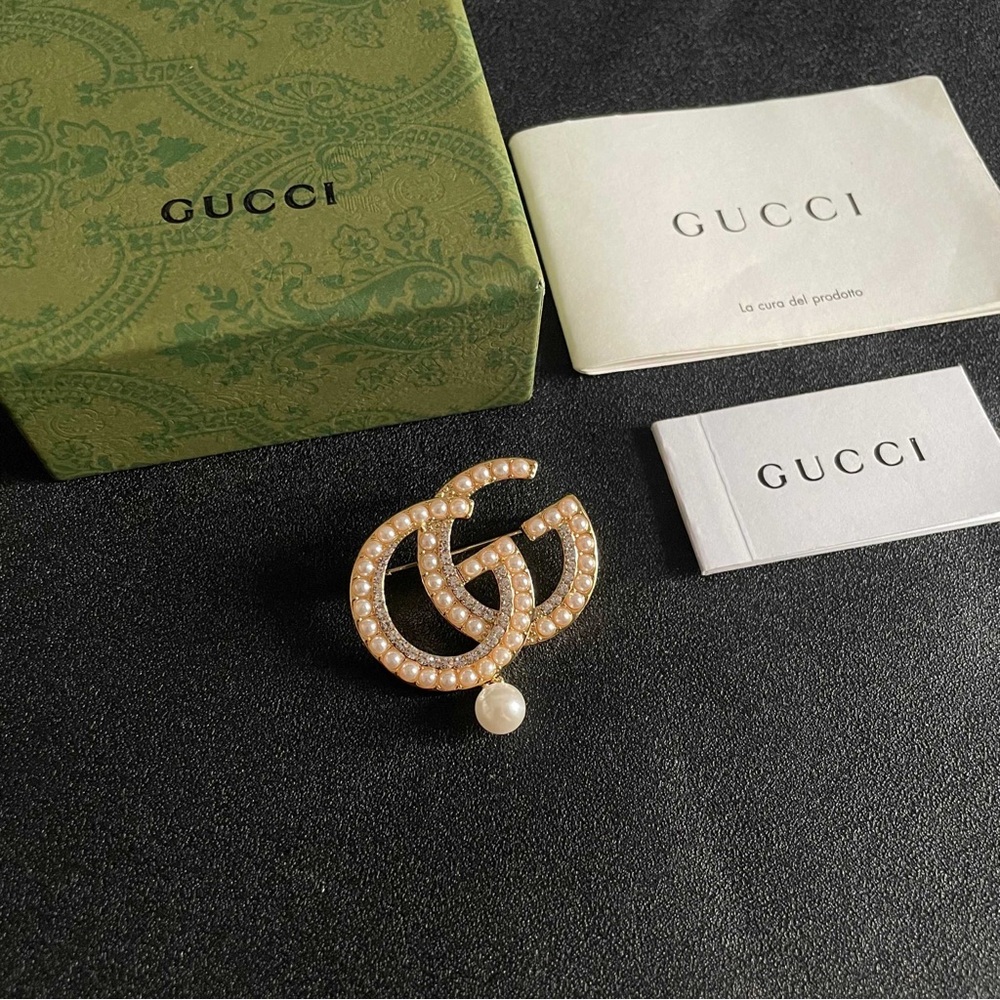 Gucci new double G pearl brooch retro design - Picture 4 of 6